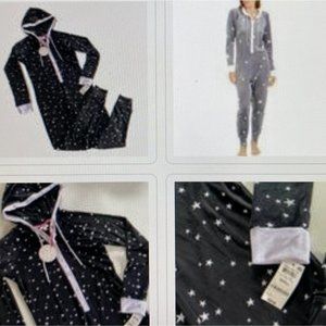 New JENNI intimates one piece long jane SOFT‎ pajama romper w/ hood sz S
